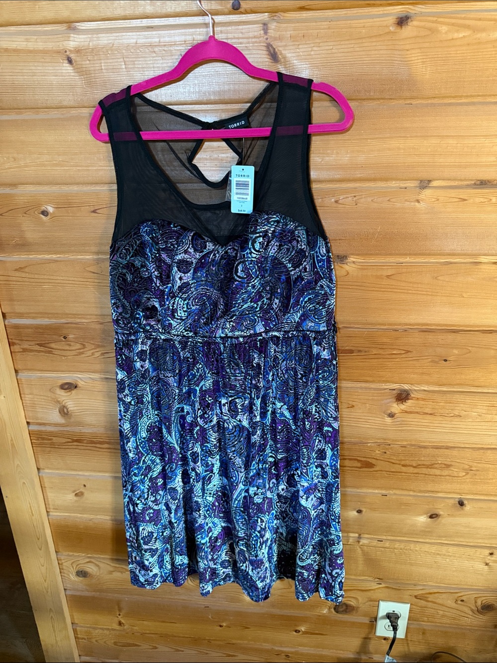 torrid Black Mesh Yoke Paisley Dress in Blue & Purple